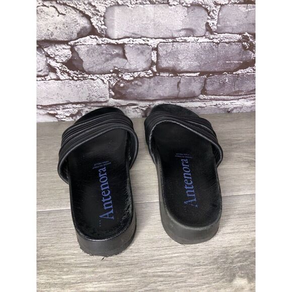 Antenora Black Leather Casual Strap Slides Italy Sandals Women Sz 7M US/38EU - Picture 5 of 16